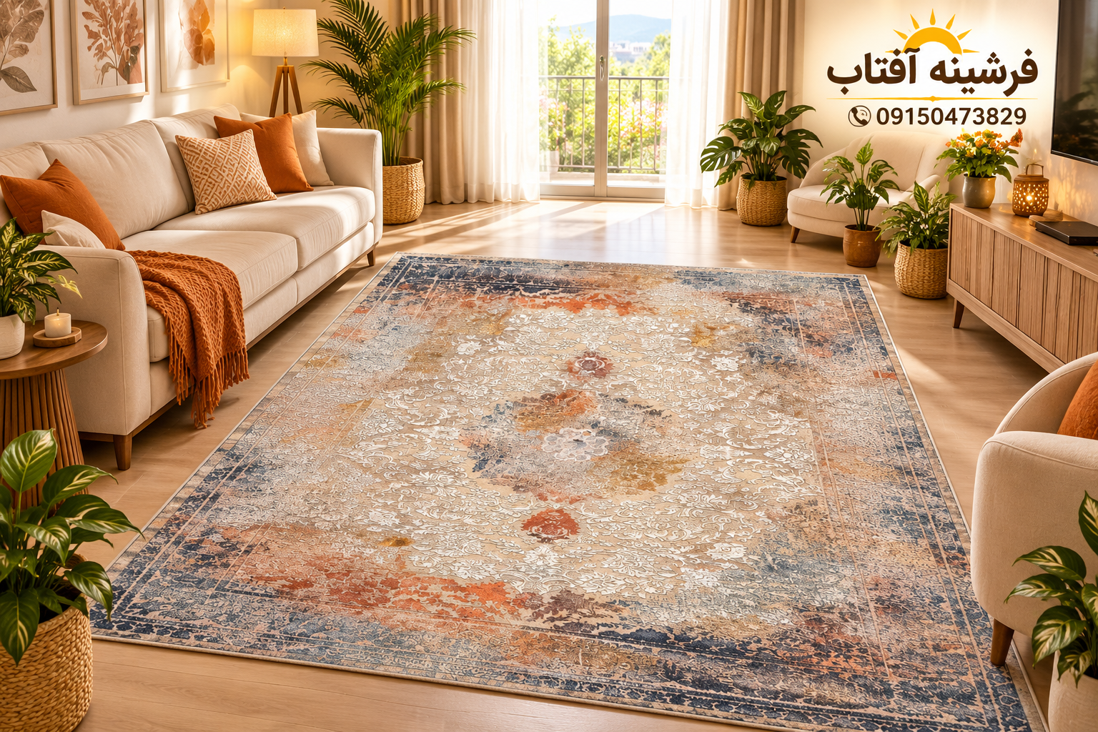 فرشینه وینتیج فرشینه آفتاب  کدU468مخمل شانل استپدار