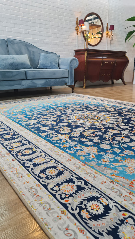 فرشینه آبی فرشینه آفتاب کدU485مخمل شانل استپدار