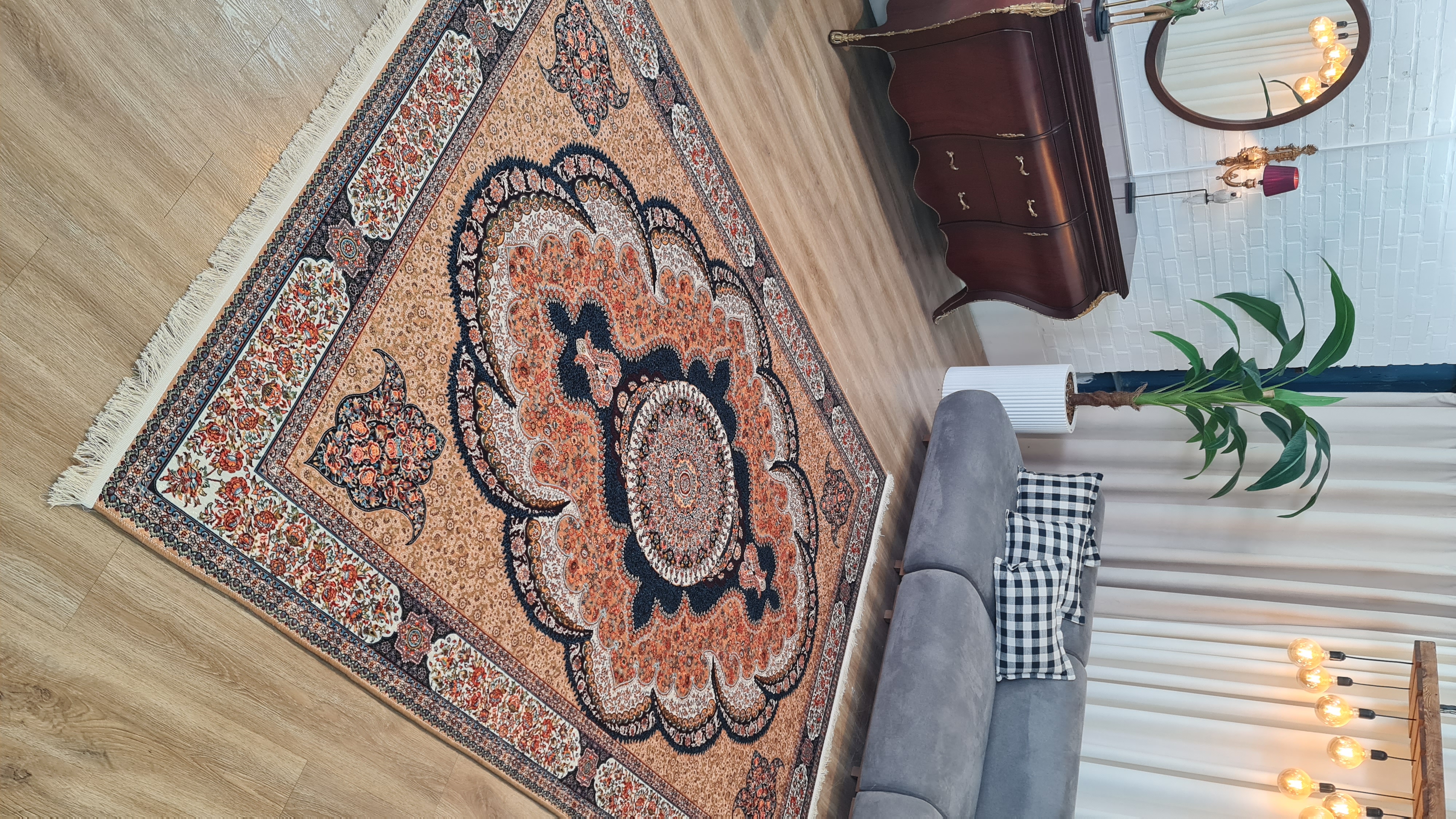 خرید ارزان فرشینه آبی فرشینه آفتاب  کدA108مخمل شانل استپدار